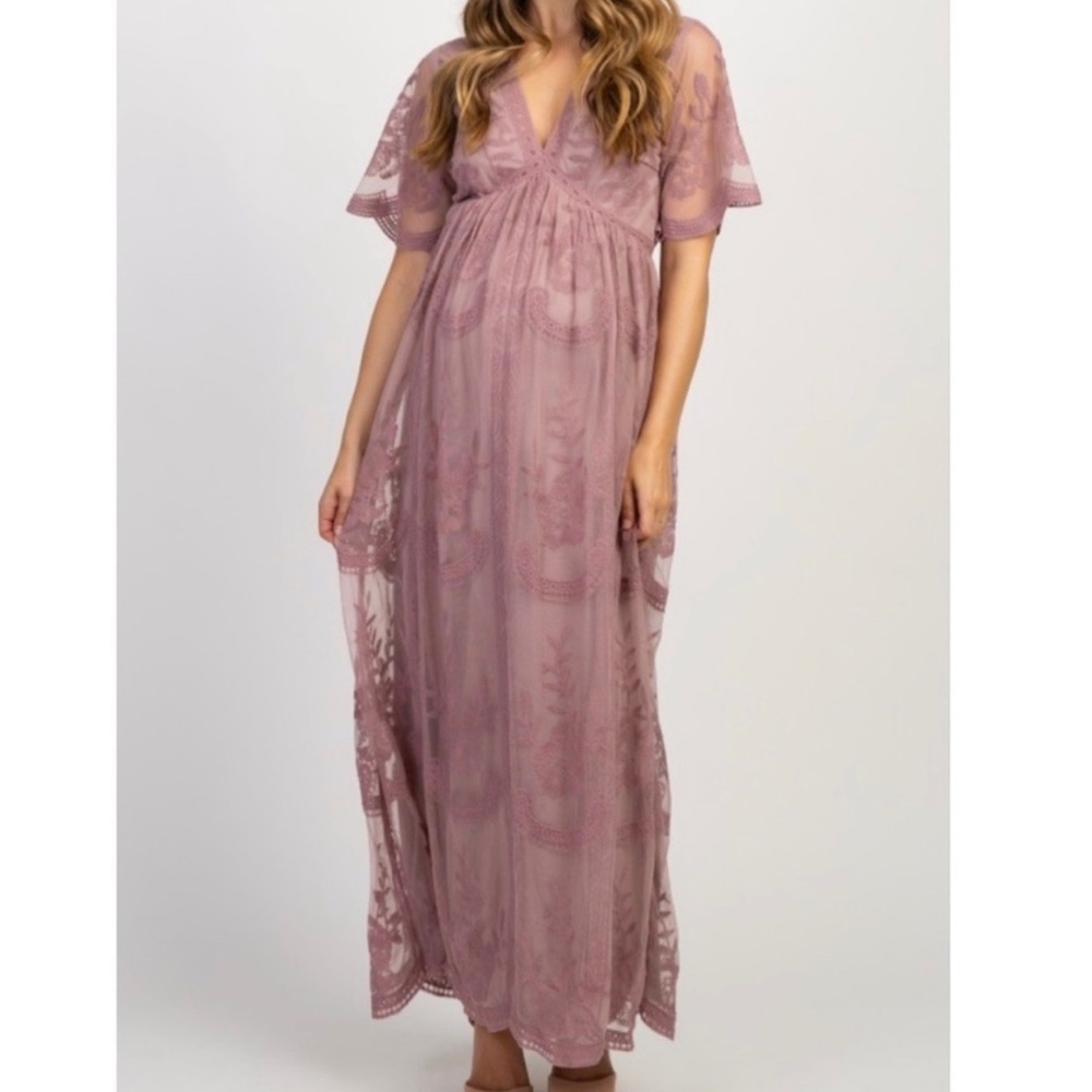 PinkBlush lace overlay mauve maxi dress NWT